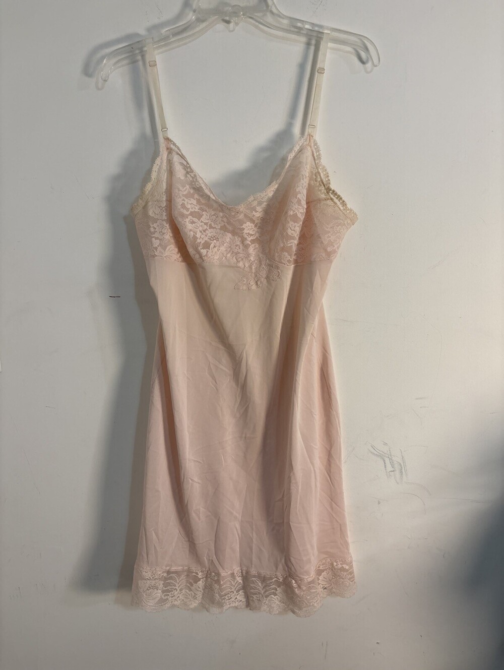 Vintage Y2K Pastel Pink Full Slip Dress Lace Sweetheart Neckline Mini Coquette